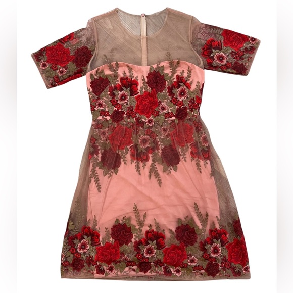 Marchesa Notte Rose Throw Floral Red Pink Tulle Embroidered Dress Size 12 Love - Picture 3 of 16